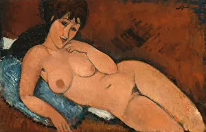 Modigliani Prints: Nude on a Blue Cushion, 1917. Creator: Amadeo Modigliani
