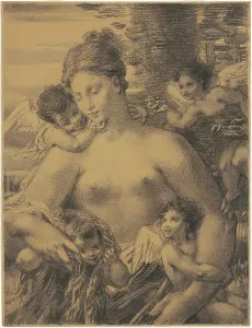 William P Prints: Nude with Cherubim, 1860s-1870s. Creator: William P. Babcock