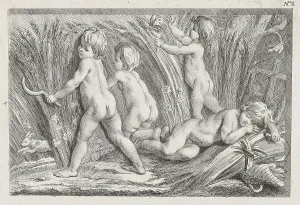 Bouchardon Edme Prints: Nude children shearing wheat; an allegory of Summer; after a bas-relief on the Fonta