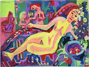 Kirchner Prints: Nude on a Divan, 1924. Creator: Kirchner; Ernst Ludwig (1880-1938)