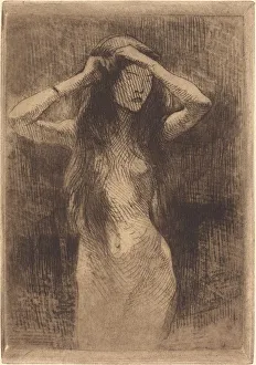 Besnard Albert Prints: Nude Girl Combing Her Hair, 1887. Creator: Paul Albert Besnard