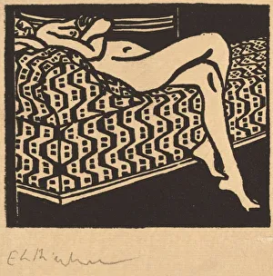 Reclining Prints: Nude Girl Lying on a Sofa, 1905. Creator: Ernst Kirchner