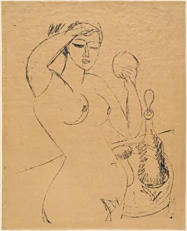 Toilette Collection: Nude Girl at her Toilette, 1912. Creator: Ernst Kirchner