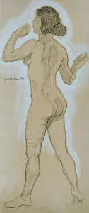Pencil On Paper Prints: Back nude, head to the left, 1925. Creator: Josef Wawra