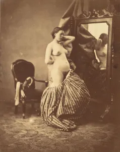 Mirror Prints: [Nude Before a Mirror], ca. 1857. Creator: Attributed to Bruno Braquehais (French, 1823