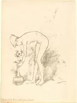 Bending Forwards Gallery: A Nude Model Arranging Flowers, c. 1892. Creator: James Abbott McNeill Whistler