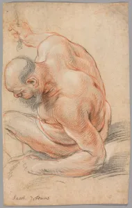Jakob Jordaens Prints: Nude Old Man Seated, Leaning on His Forearm, Facing Left, c. 1640. Creator: Jacob Jordaens