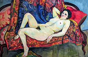 Suzanne 1865 1938 Prints: Nude on the red sofa, 1920. Creator: Valadon, Suzanne (1865-1938)