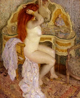 Nude Seated at Her Dressing Table, 1909. Creator: Frederick Carl Frieseke Nude Seated at Her Dressing Table, 1909. Creator: Frederick Carl Frieseke