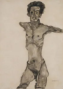 Schiele Prints: Nude Self-Portrait in Gray with Open Mouth