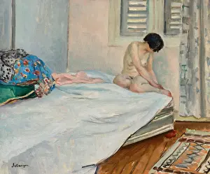 Lebasque Prints: Nude sitting at the foot of the bed, Le Cannet, 1929. Creator: Lebasque, Henri (1865-1937)