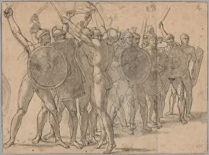 Gesticulating Prints: Nude Soldiers Gesticulating with Their Weapons (recto); Two Drapery Studies for