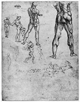 Images Dated 19th June 2008: Nude studies for The Battle of Anghiari, c1503-1505 (1954). Artist: Leonardo da Vinci