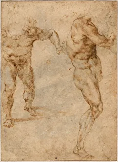 Michelangelo 1475 1564 Prints: Two Nude Studies of a Man Storming Forward and Another Turning to the Right