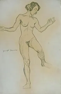 Pencil On Paper Prints: Nude study in dance pose, 1925. Creator: Josef Wawra
