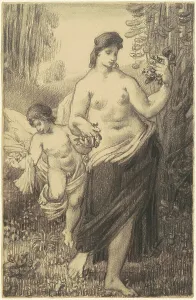 William P Prints: Nude Walking with Cupid, 1860s-1870s. Creator: William P. Babcock