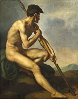 Gericault Theodore Prints: Nude Warrior with a Spear, c. 1816. Creator: Theodore Gericault