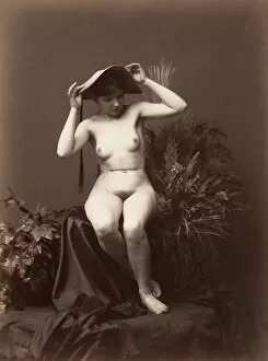 Images Dated 10th August 2020: [Nude Woman with Hat in Studio], 1870s-90s. Creator: Unknown