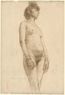 Charcoal Prints: Nude Woman Standing, 1885. Creator: Frederick William MacMonnies (American, 1863-1937)