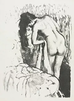Nude Woman Standing, Drying Herself, 1891-1892. Creator: Edgar Degas (French, 1834-1917)