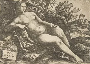 Domenico Campagnola Gallery: Nude woman (Venus) reclining in a landscape, 1517. Creator: Domenico Campagnola