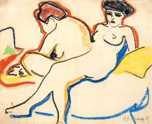 Kirchner Prints: Two Nudes on a Bed, 1905