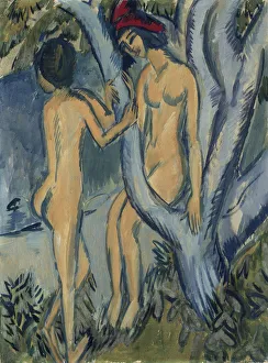 Kirchner Prints: Two Nudes by a Tree, Fehmarn, 1912-1913