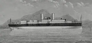 Water Surface Prints: 'Nueva Esmeralda', Warship built in England for the Chilean Navy