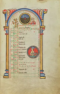 Numa Pompilius; Zodiacal Sign of Aquarius; Stammheim Missal, probably 1170s. Creator: Unknown