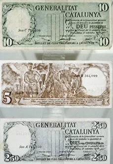 Images Dated 12th July 2018: Numismatica Billetes De Curso Legal Emitidos Por LA Generalitat De Cataluna Durante