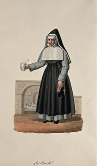 Habit Prints: A nun in her habit carrying medicine and her Bible