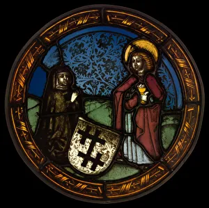 Roundel Prints: A Nun Kneeling before Saint John the Evangelist, Germany, c. 1500. Creator: Unknown