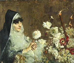 Nuns Prints: A nun in prayer. Creator: Postiglione, Salvatore (1861-1906)