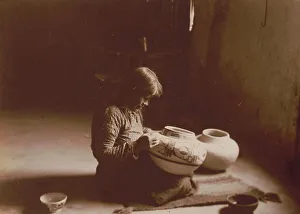 First Nations Prints: Nunipayo [i.e. Nampeyo] decorating pottery, c1900. Creator: Edward Sheriff Curtis