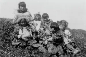 Eskimo Prints: Nunivak children, c1929. Creator: Edward Sheriff Curtis