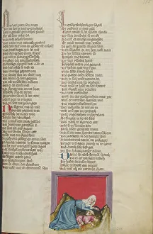 Nursemaid Prints: The Nurse Falls with Mephibosheth; Weltchronik, about 1400-1410. Creator: Unknown