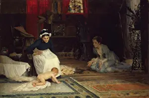 Sitting On Ground Prints: In the Nursery, 1885. Creator: Albert Edelfelt
