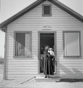 Nursery Prints: Nursery, Kern migrant camp, California, 1936. Creator: Dorothea Lange