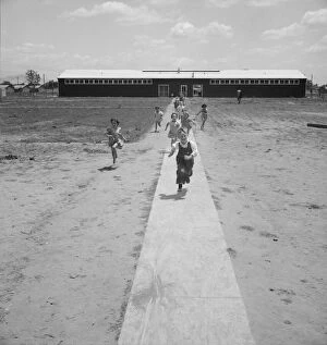 Nursery school children showing community...Farmersville FSA camp, Tulare County, CA, 1939 Creator: Dorothea Lange