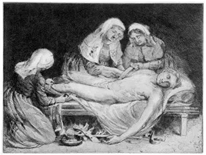 Dressing Gallery: Three Nurses tending a Wounded Soldier, 1915. Artist: Anna Lea Merritt