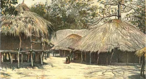 Huts Prints: Nyasaland and its People -- In Jumbe's Town, Kota Kota, 1890. Creator: H.H. Johnson