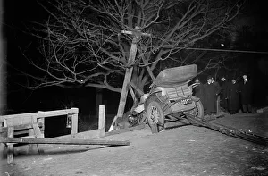 Central Park Prints: N.Y.C. auto wrecked in Central Park, between c1910 and c1915. Creator: Bain News Service