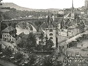 Cattle Market Prints: The Nydeggbrücke and cattle market, Bern, Switzerland, 1895. Creator: Unknown