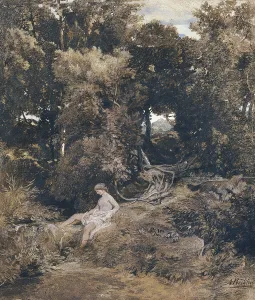A Nymph at the Fountain (Pan, Chasing a Nymph), 1855. Artist: Bocklin, Arnold (1827-1901)