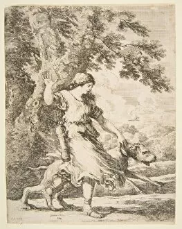 Nymph Holding a Large Dog by the Collar, ca. 1654. Creator: Stefano della Bella