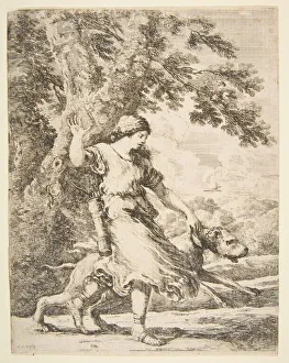 The Metropo Prints: Nymph Holding a Large Dog by the Collar, ca. 1654. Creator: Stefano della Bella