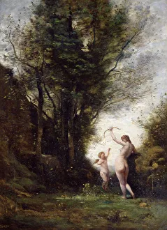 Glade Prints: A Nymph Playing with Cupid, 1857. Artist: Jean-Baptiste-Camille Corot