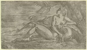 Lying Down Gallery: Nymph Watching a Heron Flying Away, ca. 1542-45. Creator: Leon Davent