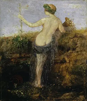 Beauty Prints: Nymphe with Horn of Plenty, 1866. Creator: Arnold Bocklin