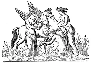 Pegasus Prints: Nymphs attending the winged horse, Pegasus
